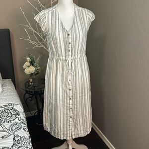 Briggs New York Cream & Gray Striped Button-Down Midi Dress